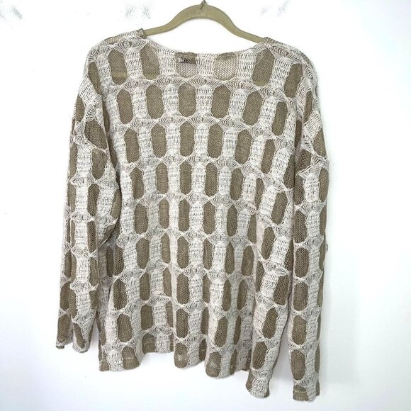 Positano Womens Sweater Size Medium Oversized Lagenlook Cotton Blend Tan White - Picture 13 of 13